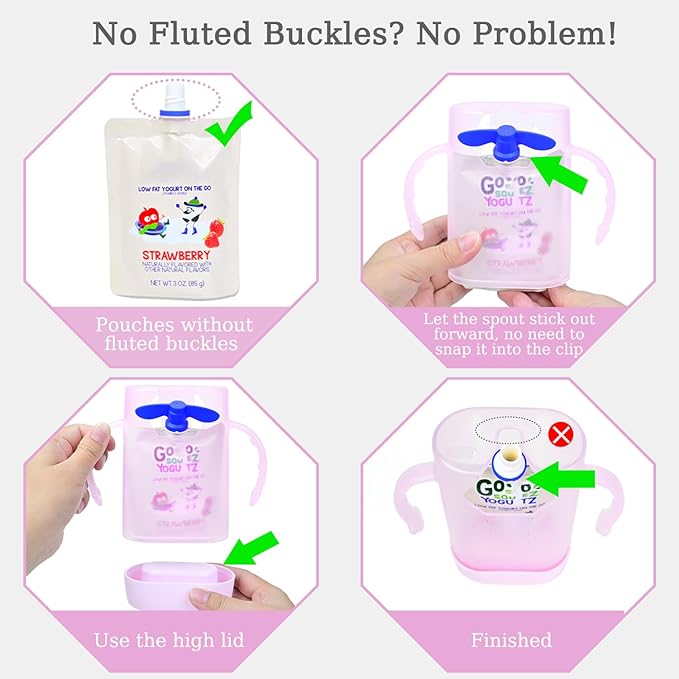 MOMUSE Dual-Lid Squeeze Pouch Holder for Food Pouches & Drink Boxes, Baby Pouch Holder with Larger Capacity, Versatile Design for Self-Feeding, Anti-Squeeze Pouch Holder No Spill No Mess, Pink
