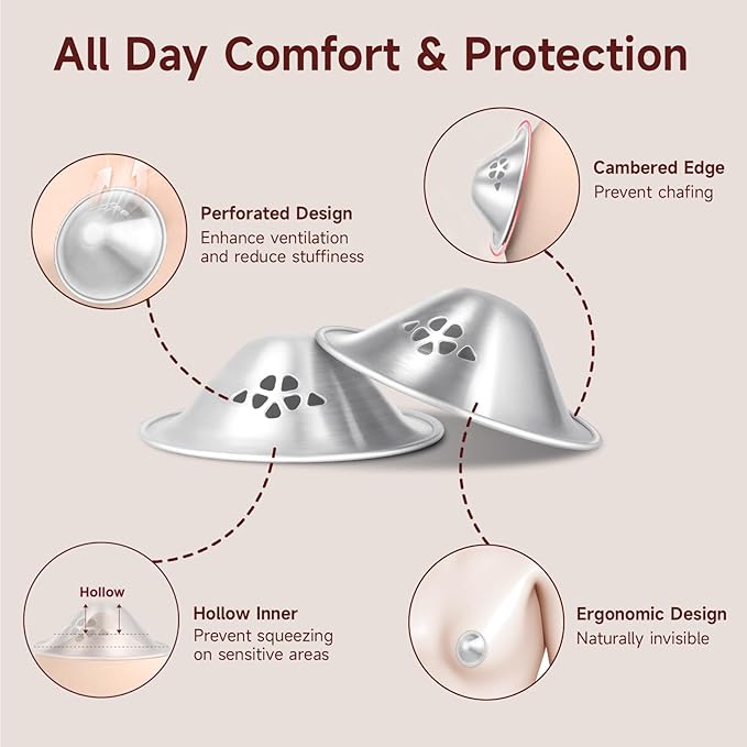 999 Silver Nursing Cups, Original Perforated Breathable Design, FSA&HSA Eligible Silver Nipple Covers for Breastfeeding Essential, Nipple Shields for Breastfeeding Newborn (Regular)