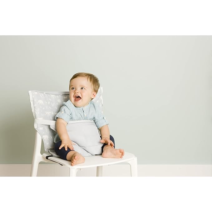 BabyToLove Pocket Seat | Lightweight Travel High Chair for Babies | Folds Small, Safe Fit for Most Chairs, Machine Washable | Green Tropic