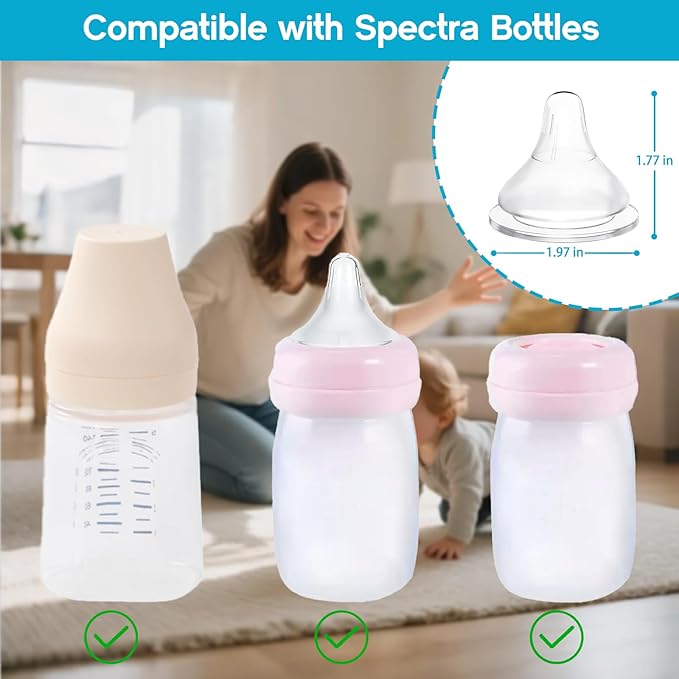 Silicone Bottle Nipples Compatible with Spectra Bottles, Replacement Soft Nipple for Baby 3+ Months, Anti-Colic, BPA-Free, Medium Flow, Size M, 4-Pack