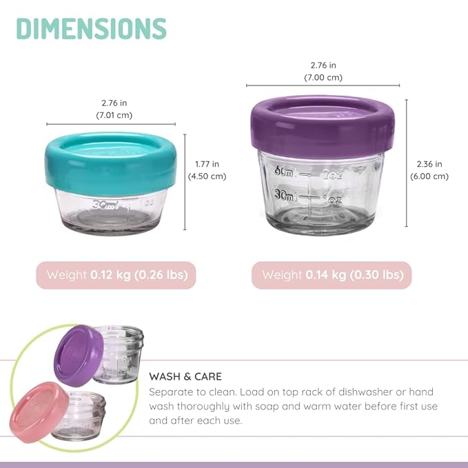 melii Glass Baby Food Storage Jars, 12 Pack 2 oz | Airtight Leakproof Lids, BPA-Free, Reusable Glass Containers for Purees, Snacks & Meal Prep, Freezer, Microwave & Dishwasher Safe