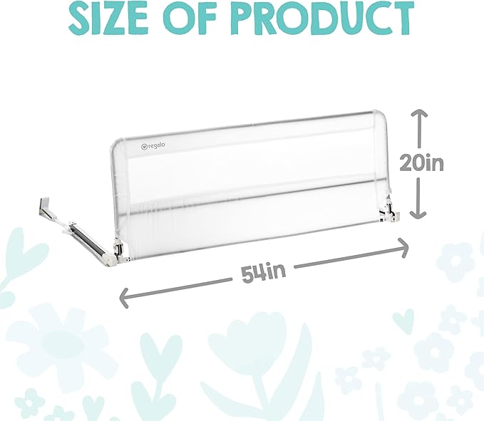 Regalo Safety 54” Extra Long Hideaway Bed Rail Guard for Toddlers, Toddler Bed Rail with Reinforced Anchor Safety System, 20” Tall Bed Safety Rail, Fits Twin, Full & Queen Beds
