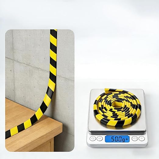 Rubber Corner Guards Wall Protector 196.9in (5m), Yellow & Black Foam Edge Protector with Self Adhesive Backing, Safety Bumper for Garage Walls, Warehouse Racks, Shelves & Equipment