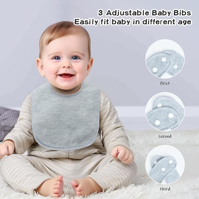 8 Pack Baby Bibs Unisex Adjustable with Snaps Ultra Soft Absorbent Drooling Teething for Boys and Girls