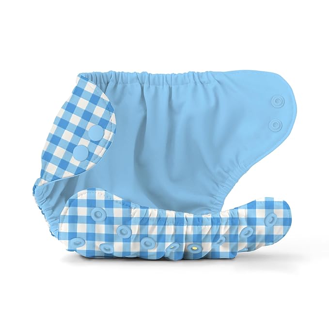 Esembly Cloth Diaper Cover - Reusable Swim Diaper, Waterproof, Breathable - Adjustable Outer Layer Over Absorbent Inner for Blowout Protection - Gingham, Size 2 (18-35lbs)