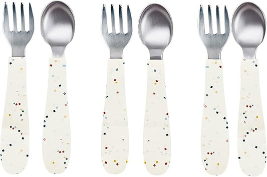 WeeSprout Toddler Utensils, 3 Forks & 3 Spoons, 18/8 Stainless Steel & Food Grade Silicone, Thick Easy-Grip Handles, Perfect Length For New Self Feeders, Gentle On Gums & Teeth, Dishwasher Safe
