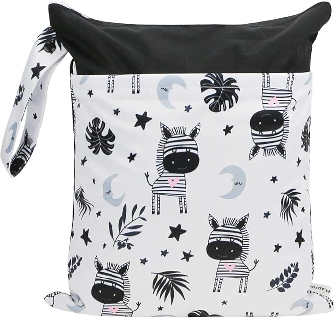 Grab and Go Waterproof Washable Reusable Diaper Wet Dry Cloth Diaper Bags, zebra