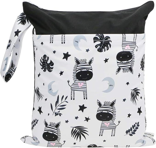 Grab and Go Waterproof Washable Reusable Diaper Wet Dry Cloth Diaper Bags, zebra