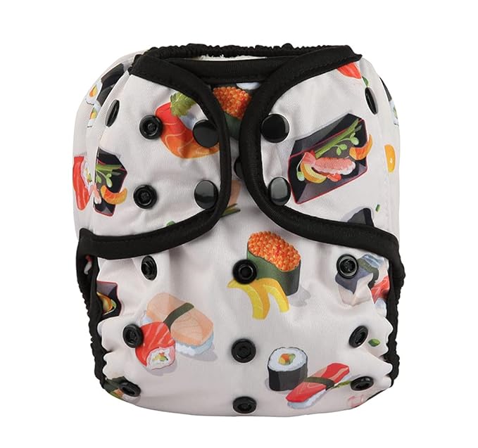 One Size Cloth Diaper Cover Snap With Double Gusset (Sushi), One Fit All
