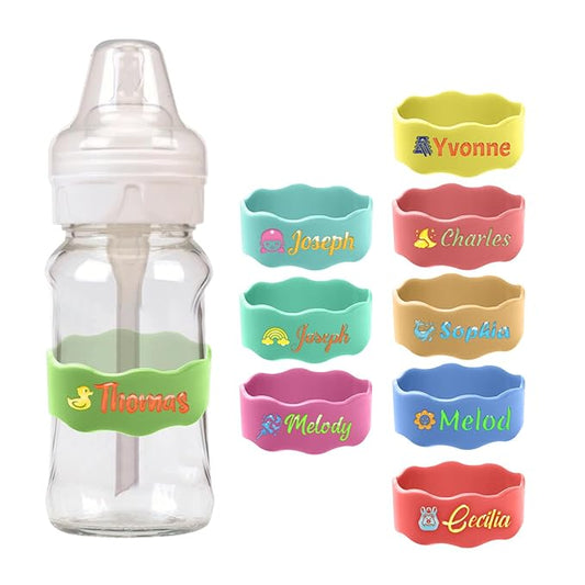 Custom Baby Bottle Labels, Personalized Baby Pacifier Silicone Cup Bands, Dishwasher Safe Reusable, Daycare Engraved Name Tags, Personalized Bottle Label Bands