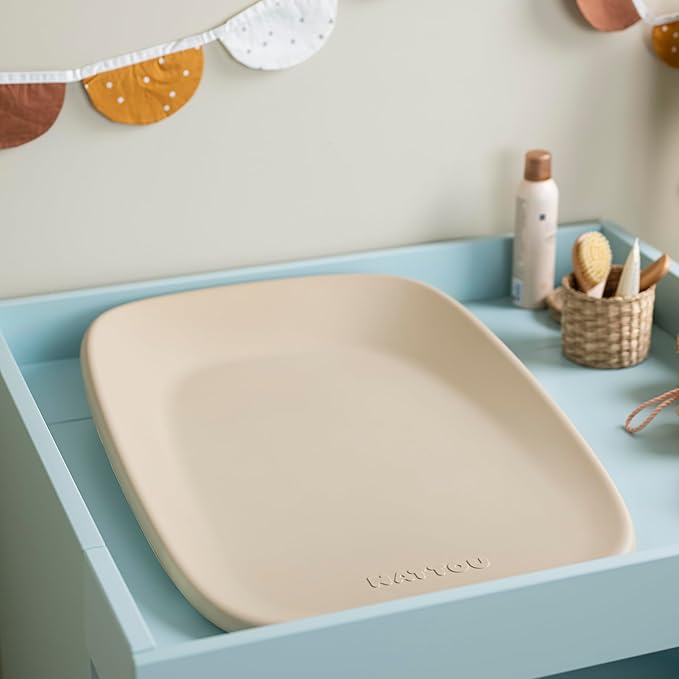 Nattou Softy Changing Pad - Wipeable Baby Changing Mat- Durable, Water-Resistant, Cocoon Shape with Honeycomb Bottom Grips BPA-Free, Assimilates Room Temperature - Beige