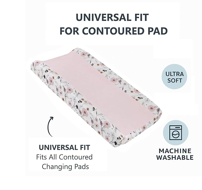 NoJo Keep Blooming Super Soft Plush Baby Changing Pad Cover – Standard Size, Floral Design, Machine Washable