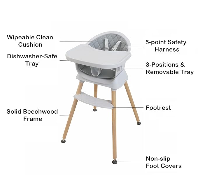3-in-1 Convertible Wooden High Chair for Babies and Toddlers, Dining Booster Seat, Toddler Chair, Easy to Clean Infant Highchair, Modern Lightweight Design