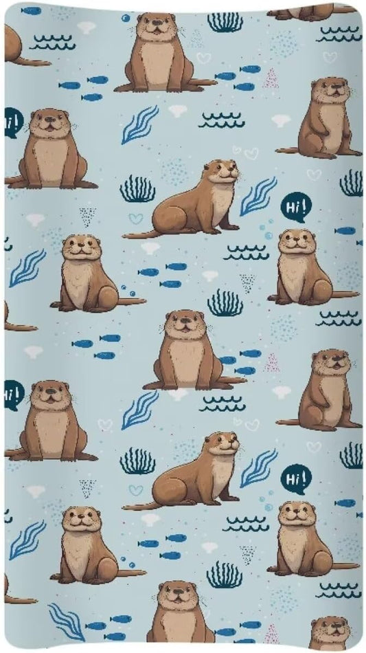 Sea Otter Changing Pad Cover Durable Breathable Nursery Pad Change Cover Waterproof Lightweight Soft Universal Tray Table Mat