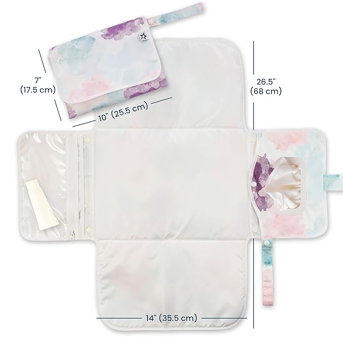 Tiny Twinkle Portable Diaper Changing Pad | Waterproof, Wipeable & Compact Baby Changing Pad for Travel | Smart Wipes Pocket & Organized Storage| Newborn Shower Gift (Cotton Candy)