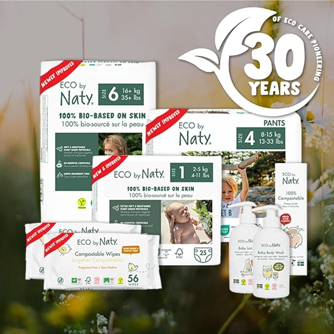 Eco by Naty Baby Diapers - Plant-Based Eco-Friendly Diapers, Great for Baby Sensitive Skin and Helps Prevent Leaking (Size 5, 80 Count)