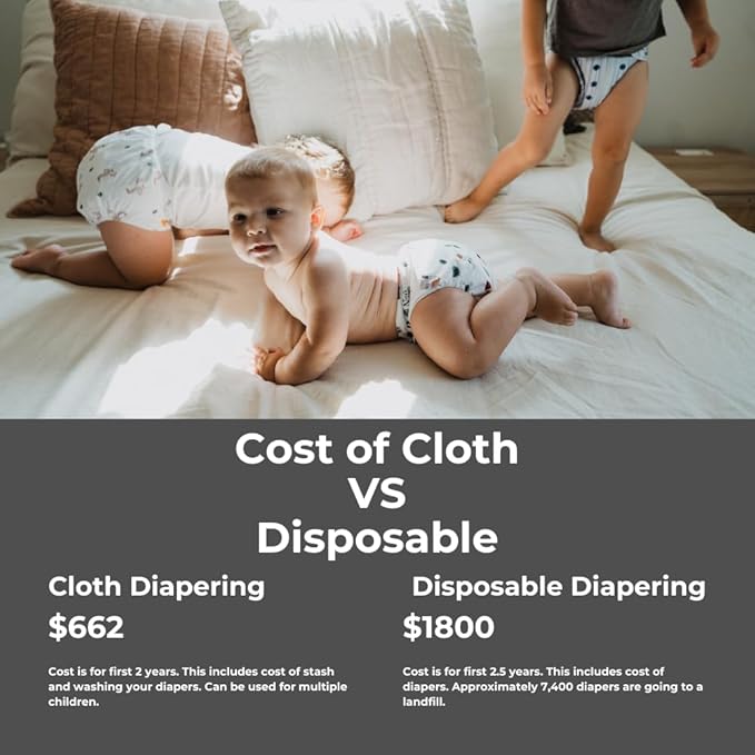 Nora's Nursery AWJ Cloth Diapers 7 Pack with 1 Wet Bag - Waterproof Cover, Washable, Reusable & One Size Adjustable Pocket Diapers for Newborns and Toddlers - Pacific Neutrals