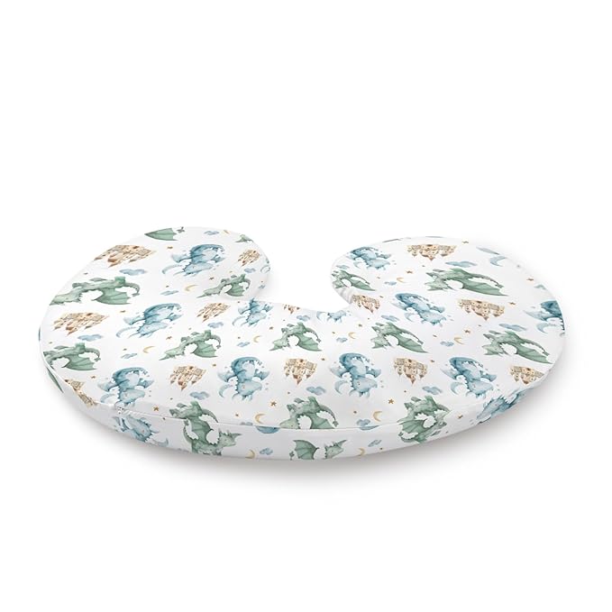 Cartoon Dragon Pattern Nursing Pillow Cover, Unisex Cloud Star Moon Castle Removable Breastfeeding Pillowcase Slipcover for Baby Girls Boys Newborns Toddlers, Cover Only