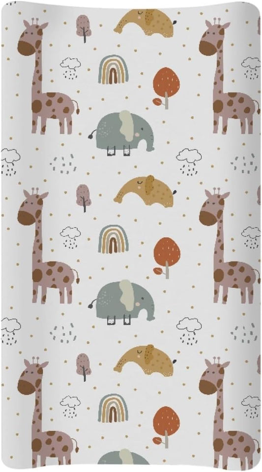 GOSTONG 32"x16" Diaper Changing Table Cover with Animal Giraffe Elephant Pattern Baby Stretchy Changing Table Mat Cover Protectors with Elastic Bands