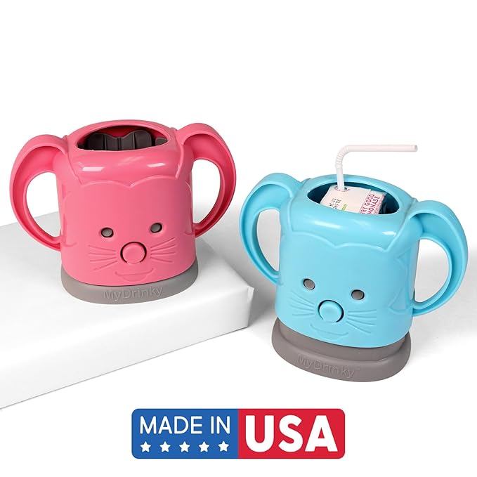 InchBug MyDrinky Pouch Holder No Squeeze, Reusable Drink Holder for Kids and Toddlers | BPA-Free & Squeeze-Proof Cup Holder for Juice Boxes, Food Pouches | Dishwasher Safe, 2-Pack PINK SORBET/AQUA