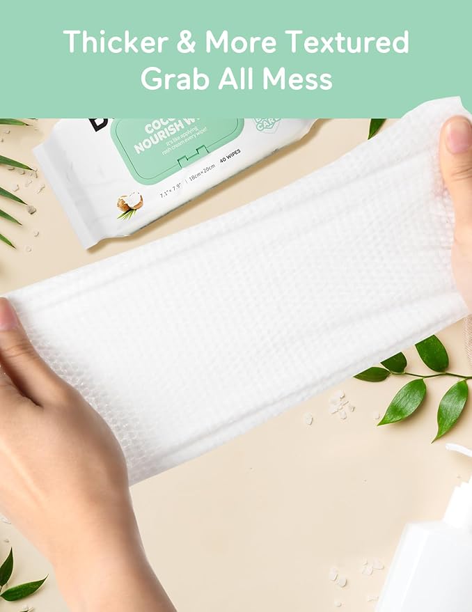Baby Wipes, Cleansing & Moisturizing 2-in-1 Babycozy Sensitive, 100% Plant Fiber & Biodegradable, Hypoallergenic Baby Coconut Wipes Moisturize Every Cleanse, 240 count (6 pack)