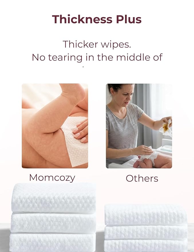 Momcozy Baby Wipes-Extra Large Size Design, 99% Water Based, Unscented & Hypoallergenic, Cleansing & Moisturizing Baby Wipes for Sensitive Skin, 240 Count (4 packs)