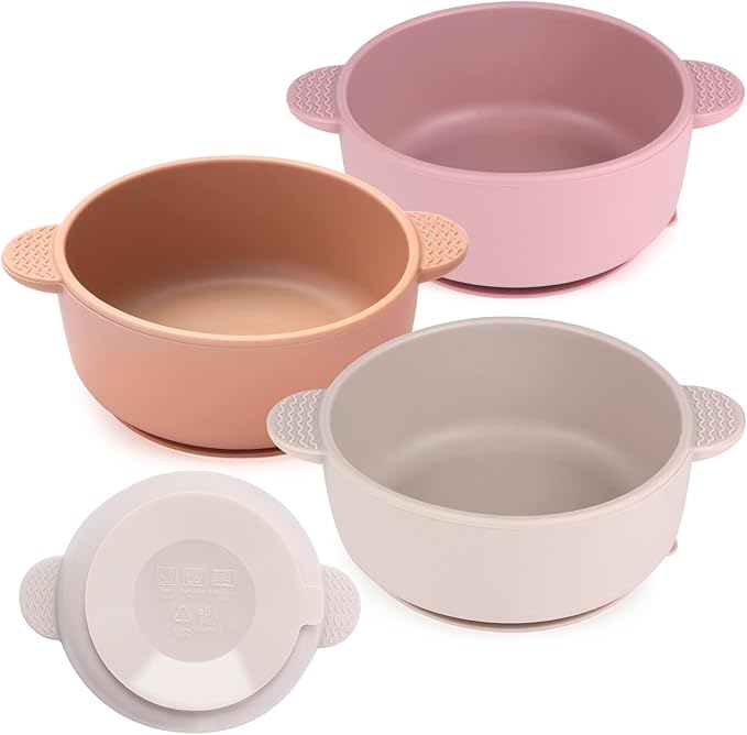 Eascrozn 3 Pack Baby Bowls with Suction, Stay Put Silicone Suction Bowls for Babies Toddler Kids, BPA Free, Soft Safe Baby Led Weaning Supplies for Food Bowl, Microwave and Dishwasher Safe,Purple