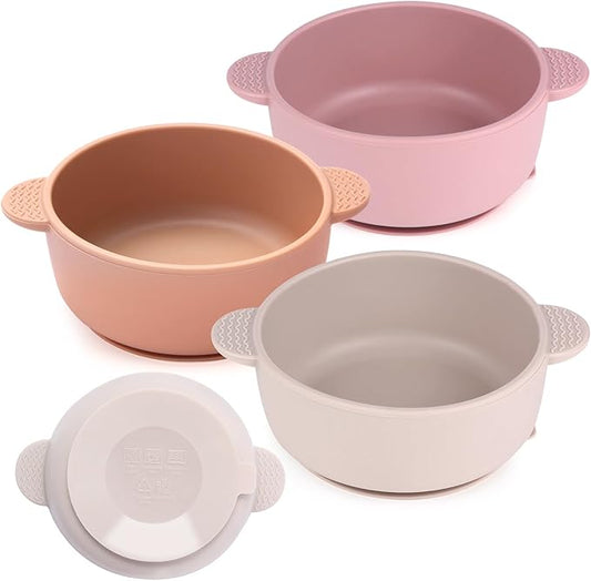 Eascrozn 3 Pack Baby Bowls with Suction, Stay Put Silicone Suction Bowls for Babies Toddler Kids, BPA Free, Soft Safe Baby Led Weaning Supplies for Food Bowl, Microwave and Dishwasher Safe,Purple