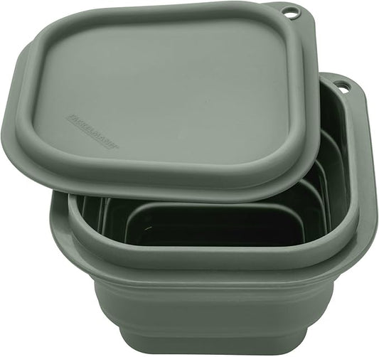 Fackelmann Snacking Box Foldable Round - Space Saver Heat Resistant Food Container for Travel, 12.5 x 12.5 x 8 cm, Smoke Green
