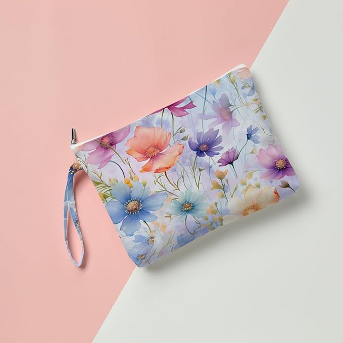 Fokongna Floral Print Wet Bag, Small Portable Waterproof Multi-Functional Organizer for Women, Rainbow Watercolor Floral, Ideal for Daily, Beach & Travel