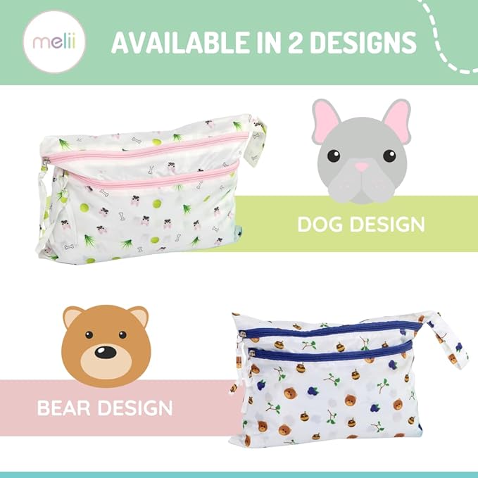 melii Waterproof Wet & Dry Bag with Handle, for Wet Bathing Suits, Diapers and Potty Training and Dishes, 14x11 (Bulldog)