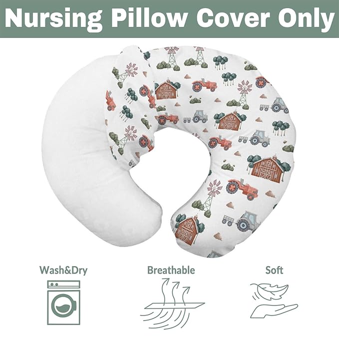 Boho Farm Life Baby Nursing Pillow Covers for Boy Girl Tractor Barn Trees Meadow Nursing Pillow Slipcover for Breastfeeding Pillows Farmyard Soft Stretchy Removable Covers for Newborn Infant