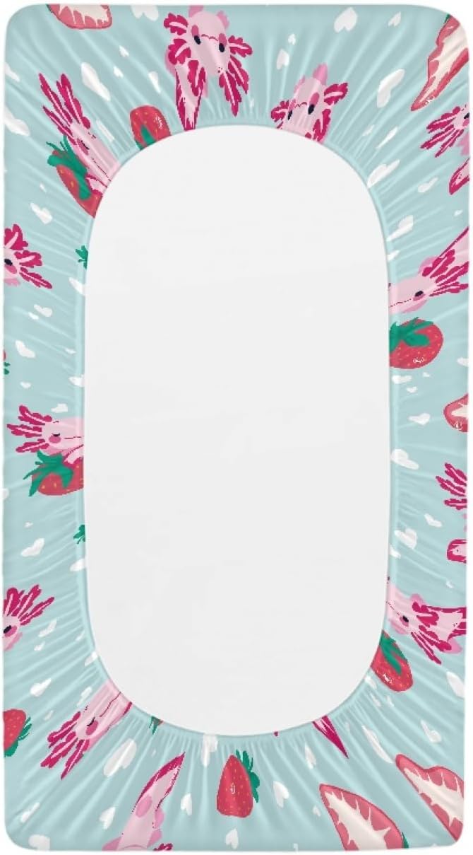 GOSTONG Axolotl Strawberry Baby Changing Table Cover for Toddlers Removable Soft Breathable Stretchy Diaper Changing Pad Sheets, Newborn Washable Changing Mat Covers