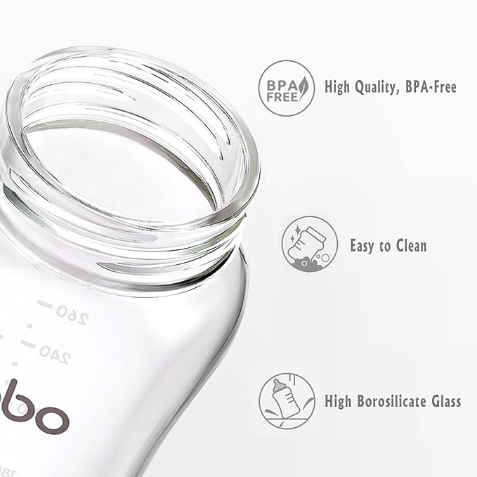 YOHKOH Natural Glass Baby Bottle with Level 2 Medium Flow Nipple, Newborn Anti-Colic Baby Bottles, Wide Neck Mushroom Baby Glass Bottle (8.8oz (Pack of 2), Yellow)
