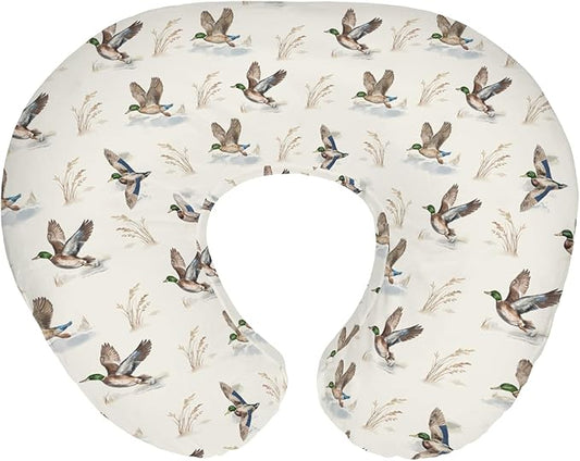 Wild Ducks Mallards Baby Nursing Pillow Covers for Boy Girl Vintage Duck Hunting Nursing Pillow Slipcovers for Breastfeeding Pillows Retro Duck Leaves Pond Soft Stretchy Covers for Newborn Infant