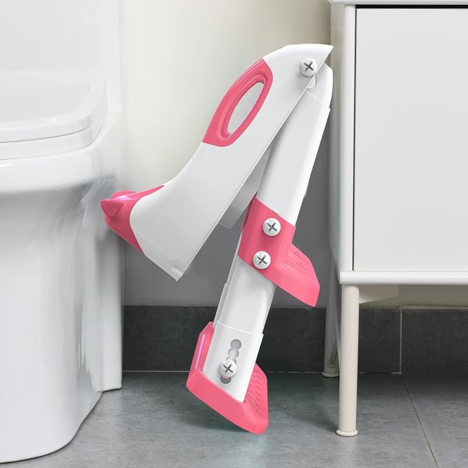 Potty Training Seat with Step Stool Ladder, Toddler Toilet Seat for Boys Girls, Adjustable 6 Heights Fits Round & Elongated Toilets, Anti-Slip Pads & Leak-Proof Guard