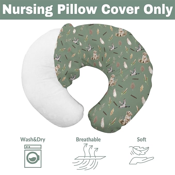 Duck Hunting Hunter Baby Nursing Pillow Covers for Boy Girl Flying Mallard Ducks Dog Reef Feathers Nursery Pillowcase for Breastfeeding Pillows Soft Stretchy Wild Bird Slipcovers for Newborn Infant