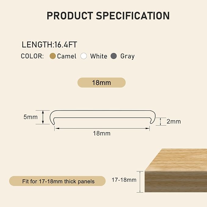 16.4ft U-Shape Edge Banding, HeiPen Self Adhesive Rubber Edge Trim, TPE Flexible Furniture Edge Protector for Wood Veneer Cabinet Repair Furniture Restoration (18mm, Gray, 1)