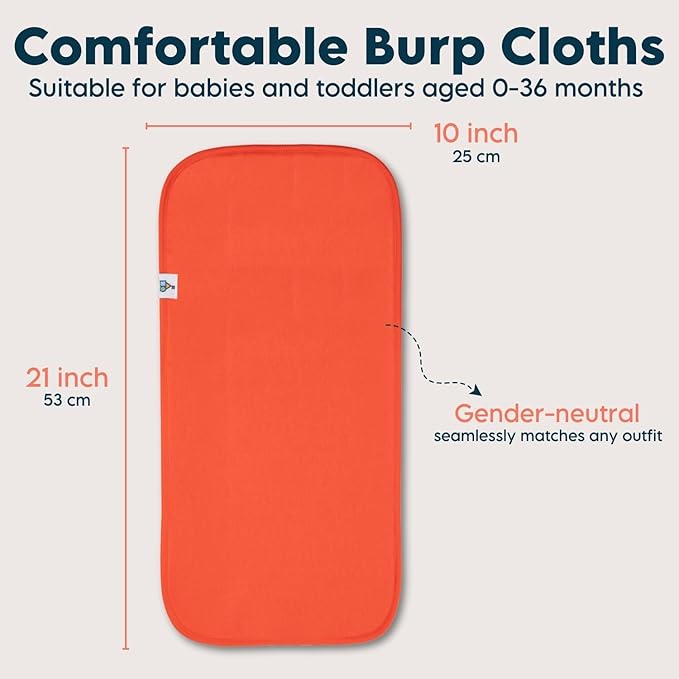 Toppy Organic Cotton Burp Cloths | Soft and Absorbent | Baby Infant Boys and Girls | Large - 21" x 10"