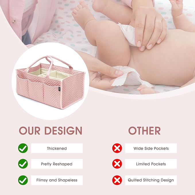 Skycase Large Diaper Caddy Organizer, Baby Organizers and Storage for Newborn Essentials Must Haves, Nursery Storage Basket for Baby Shower Gifts, Baby Registry Search for Boy or Girl - Pink