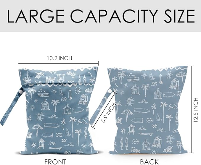 Wet Bag for Swimsuit Pool Travel Baby Cloth Diapers Dirty Yoga Gym Clothes Beach Bags Summer Gifts for Women Men Beach Vacation Essentials Costal Blue Waterproof Wet Dry Bag Travel Laundry Bags