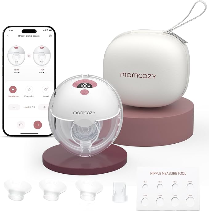 Momcozy M5 Smart APP Controlled Wearable Breast Pump, Hands-Free Wireless Electric Pump, 3 Modes 9 Suction Levels, BPA-Free, Portable Lightweight, 24mm Flange, 1-Pack Cozy Red