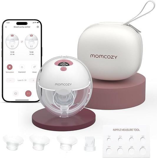 Momcozy M5 Smart APP Controlled Wearable Breast Pump, Hands-Free Wireless Electric Pump, 3 Modes 9 Suction Levels, BPA-Free, Portable Lightweight, 24mm Flange, 1-Pack Cozy Red