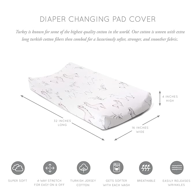 Oilo Changing Pad Cover, Breathable Organic Cotton Fitted Jersey, 300 Thread Count, Machine Washable, Fits Standard Changing Pads (32" x 16"), Girl, Boy, & Neutral Nursery Design, Llama