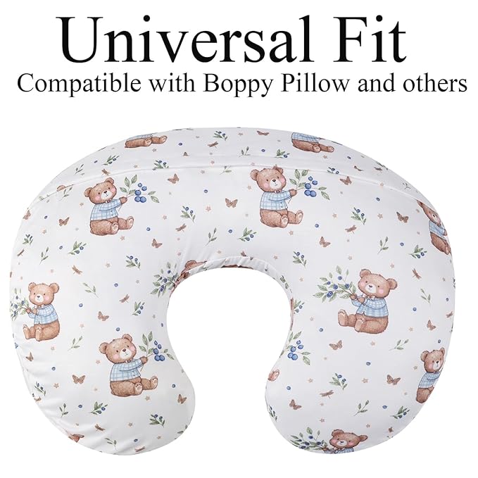 Nursing Pillow Cover Set 3 Pack Nursing Pillow Slipcovers for Moms Breastfeeding Moms, Ultra-Soft Stretchy Fit Standard Nursing Pillows Brown/Light Green/Bear Leaf