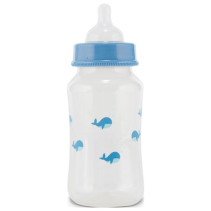 Premium 2-Pack Baby Bottles - 11 Ounce, Hourglass Shape, Fun Boys and Girls Prints, Clear Cover - BPA-Free