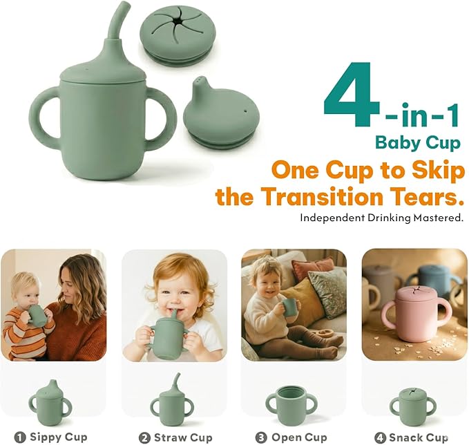 Remonda 17-Piece BPA-Free Baby Silicone Feeding Set | Extra Large Suction Plates, Toddler Bowls, Self Feeding Spoons, and More | Dishwasher Safe| Infant Led Weaning Supplies（Green）