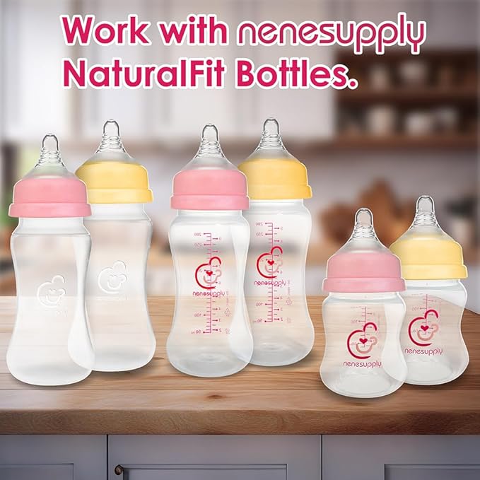 Nenesupply 4pc NaturalFit Baby Bottle Nipples Level 1 Flow 1 Size XS for 0 Month+ New Born Babies. New Born Flow Wide Neck Anti Colic Vented Valve Work with Nenesupply Bottles Lansinoh Spectra Bottles