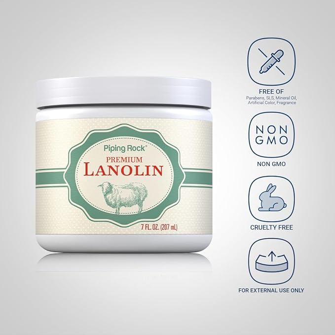 Piping Rock Lanolin Nipple Cream | 7 fl oz | Moisturizing & Soothing Balm for Skin, Face, and Body | Non-GMO, Free of Parabens, SLS & Fragrances