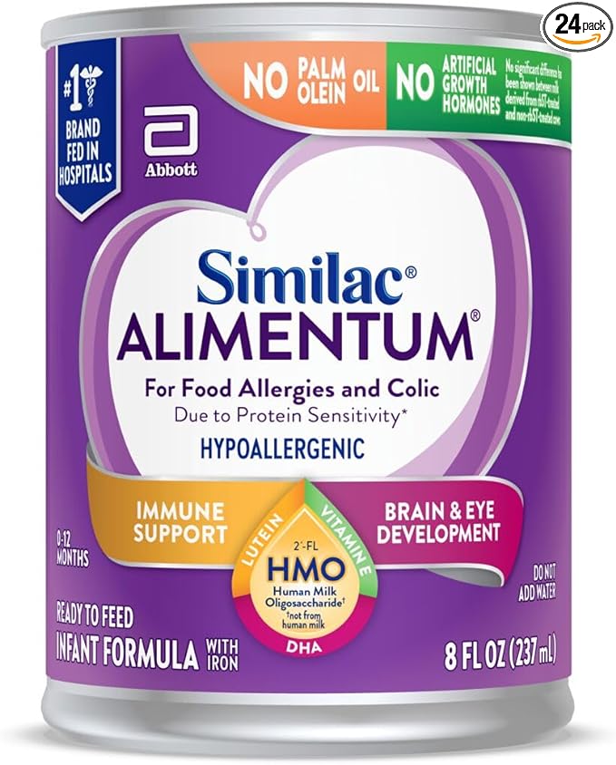 Similac Alimentum with 2'-FL HMO Hypoallergenic Infant Formula, for Food Allergies and Colic Due to Protein Sensitivity, Ready-to-Feed Baby Formula, 8-fl-oz Can, Pack of 24